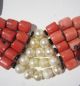 Antique 1920s Hand Crafted African Coral Pearl Black Glass Bead Necklace Jewelry photo 4