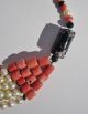 Antique 1920s Hand Crafted African Coral Pearl Black Glass Bead Necklace Jewelry photo 5