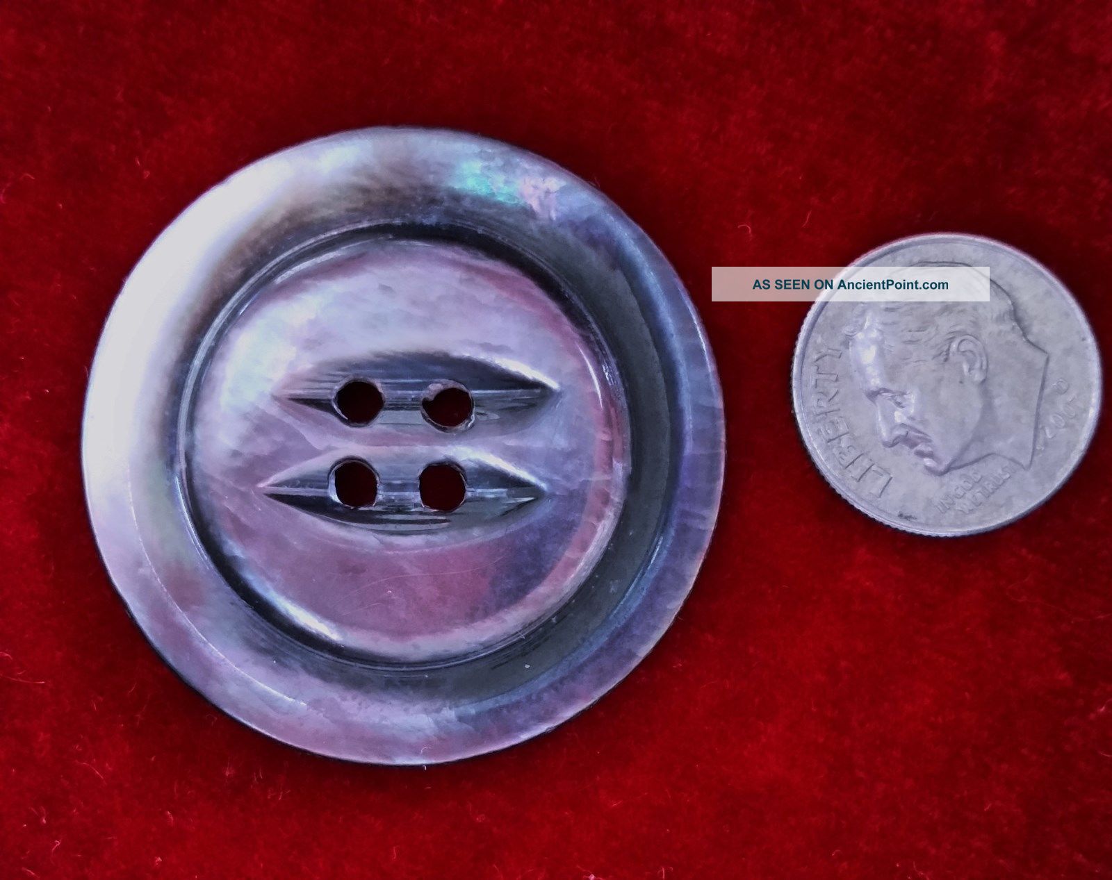 653 Large Iridescent Abalone Oyster Pearl Carved W/2 Fisheyes Button Holes Buttons photo