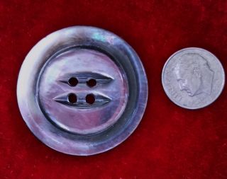 653 Large Iridescent Abalone Oyster Pearl Carved W/2 Fisheyes Button Holes photo