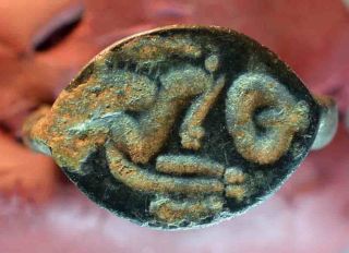 Ring Bezel,  Greek Bronze With Horse Over 2000 Years Old Nr photo