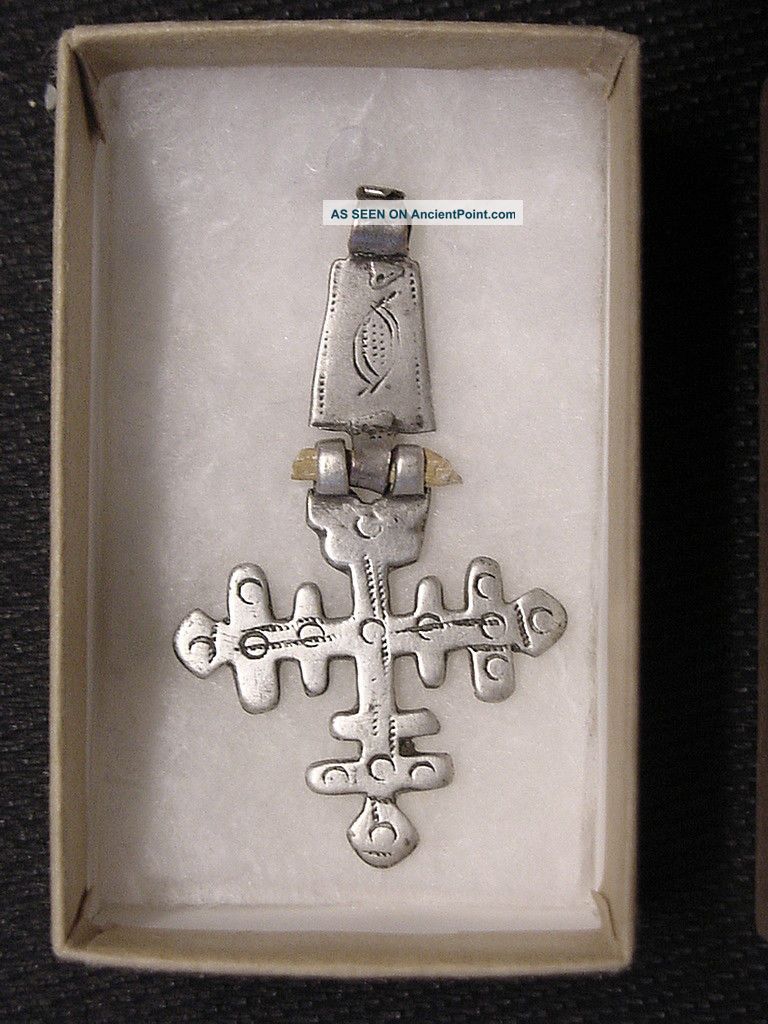 Unusual Silver Antique Ethiopian Coptic Christian Cross Pendant Sculptures & Statues photo