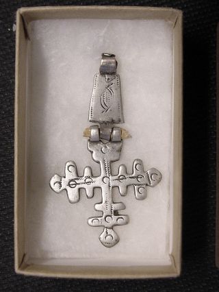 Unusual Silver Antique Ethiopian Coptic Christian Cross Pendant photo