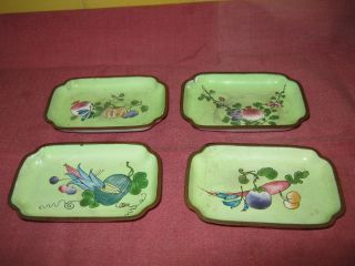 Four 1920s China Scalloped Enamel On Copper Trinket Dishes Fruits & Vegetables photo