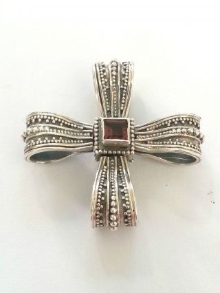 Byzantine Cross Pendant Solid Sterling Silver With Ruby & Emerald photo