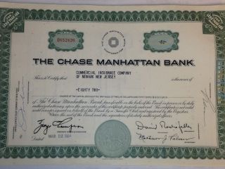 1960 ' S Chase Manhattan Stock Certificate W/ David Rockefeller President Fac Sign photo