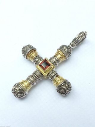 Gold K18 & Silver 925 Pendant Cross With Tourmaline Byzantine - Medieval Style photo