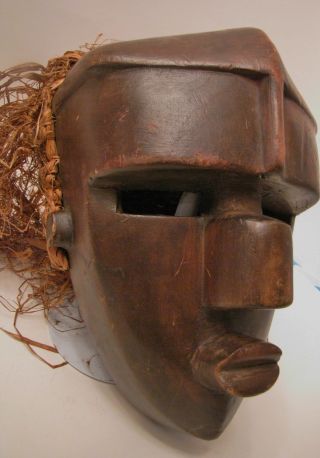 Antique Carved African Tribal Mask Raffia Hair Wooden Headdress Primative Art photo