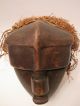 Antique Carved African Tribal Mask Raffia Hair Wooden Headdress Primative Art Masks photo 3