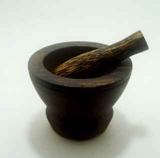 Antiques Mortar& Pestle Coconut Plan Wood Rustic Crusher Herb Grinding photo