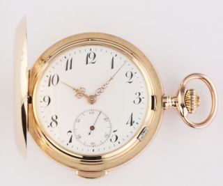 Swiss Minute Repeater 585.  Gold Hunter Pocket Watch 1890 Taschenuhr Montre Coq photo