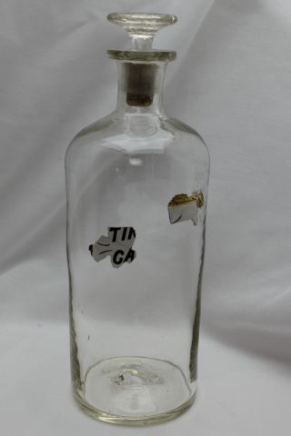 Vintage Drugstore Medical Apothecary Glass Bottle Jar W/ Stopper - 10 1/4 