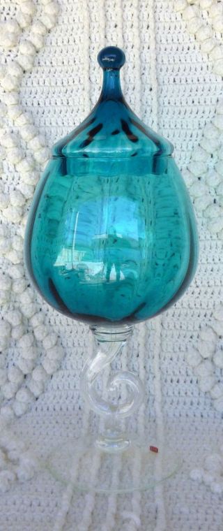 Vntg Mid Century Empoli Murano Italy Blue Glass Apothecary Jar 1960s photo
