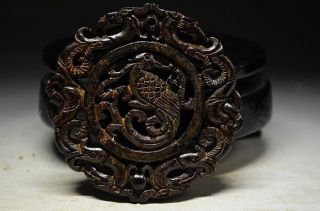 Archaize Chinese Old Jade Hand - Carved Jade Tablets - Dragon & Phoenix photo