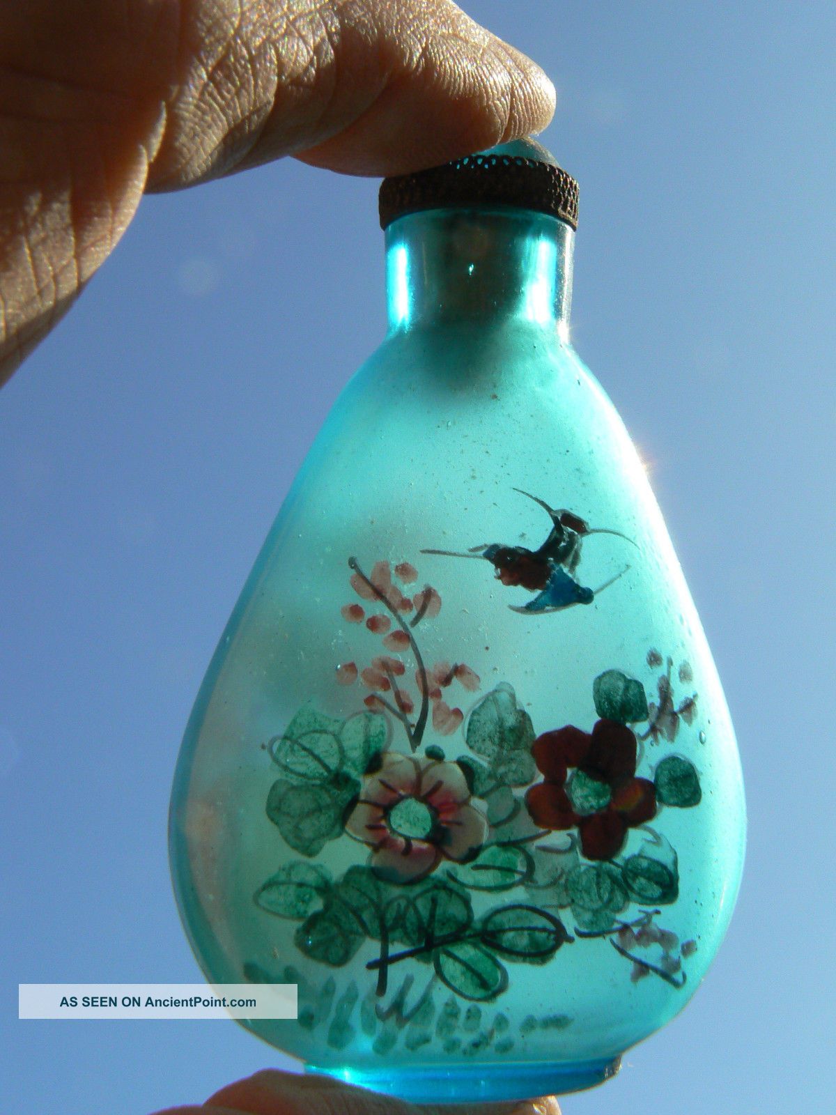 B2526 Vtg Or Atq Chinese Peking Glass Snuff Bottle W Reverse Painted Scene Snuff Bottles photo