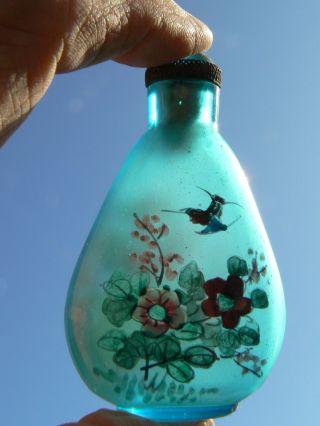 B2526 Vtg Or Atq Chinese Peking Glass Snuff Bottle W Reverse Painted Scene photo