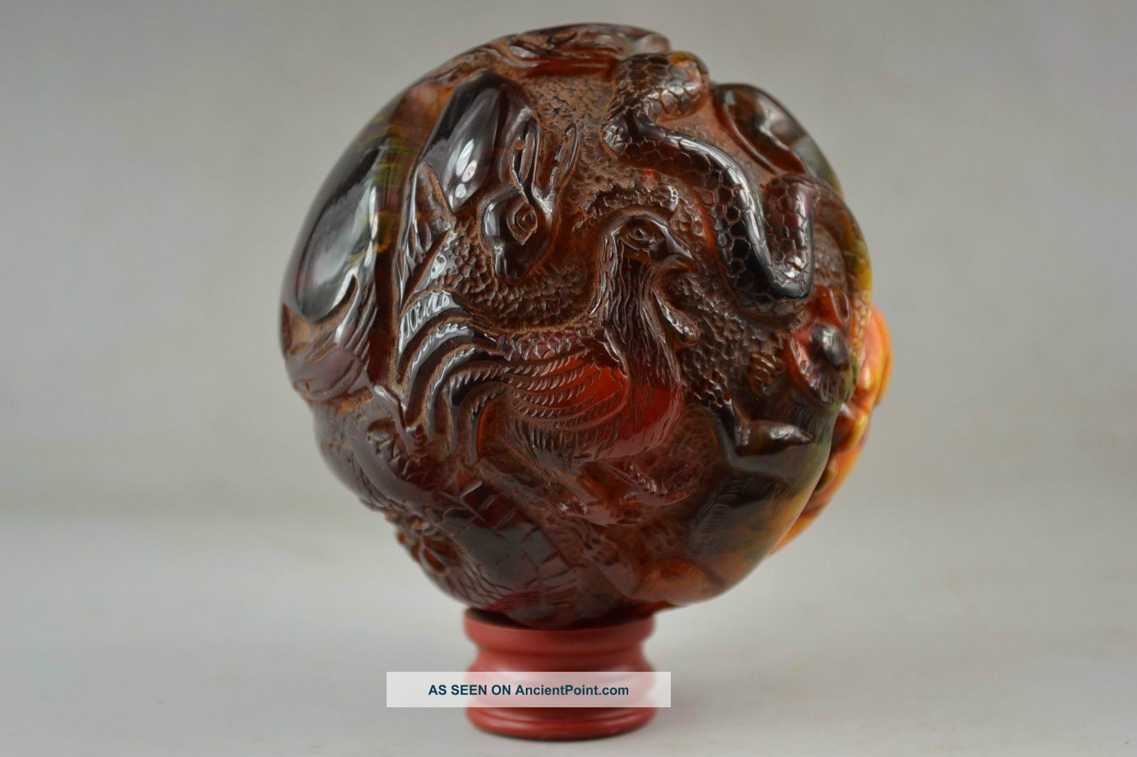 Old Handwork Amber Carve Lifelike Chinese 12 Zodiac Good Lucky Statue & Shelf Other photo