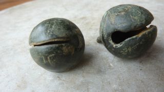 Pair Antique Bronze Medieval Crotal Bells photo