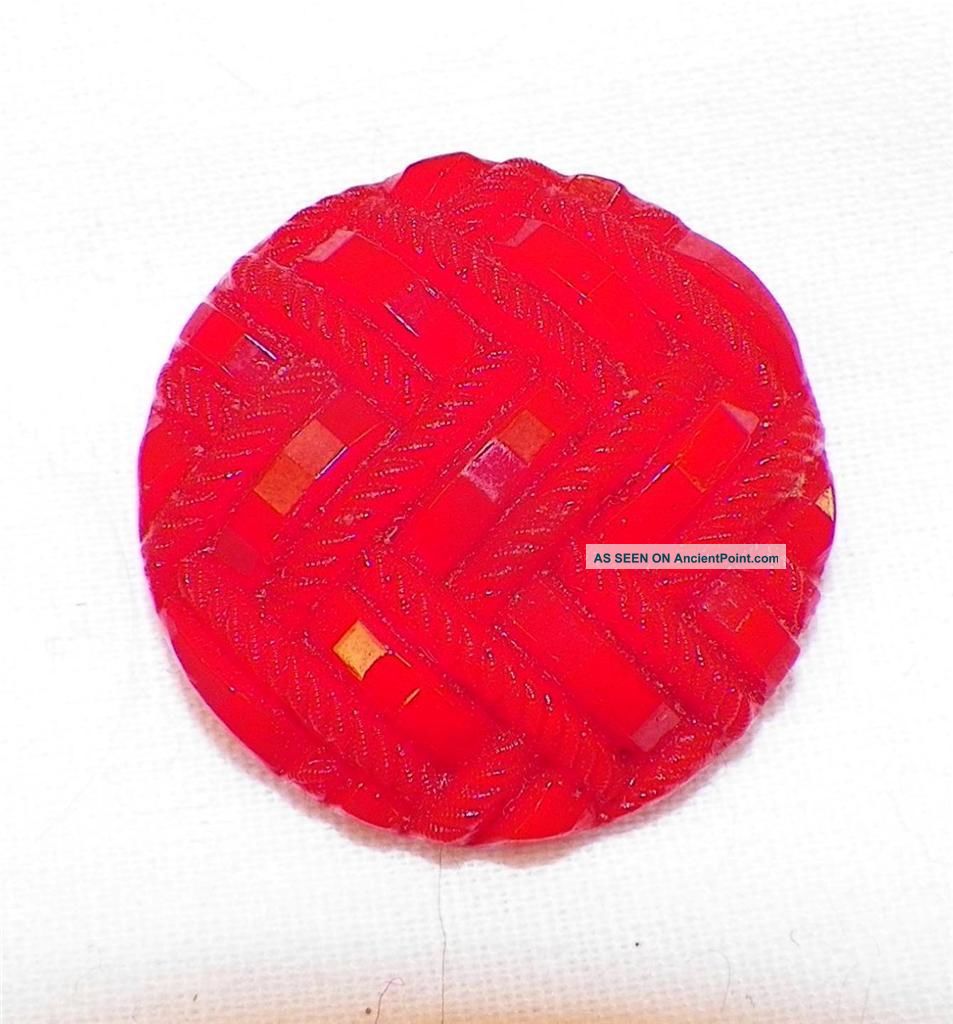 Vintage Red Glass Button Herringbone Design Czech A Beauty For Dress Or Jacket Buttons photo