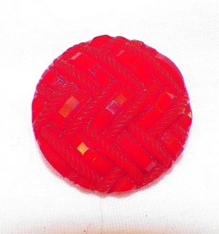 Vintage Red Glass Button Herringbone Design Czech A Beauty For Dress Or Jacket photo