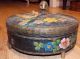 Antique Chinese Hand Painted Wicker Sewing Baskets With Knob & Feet Must See Baskets photo 1
