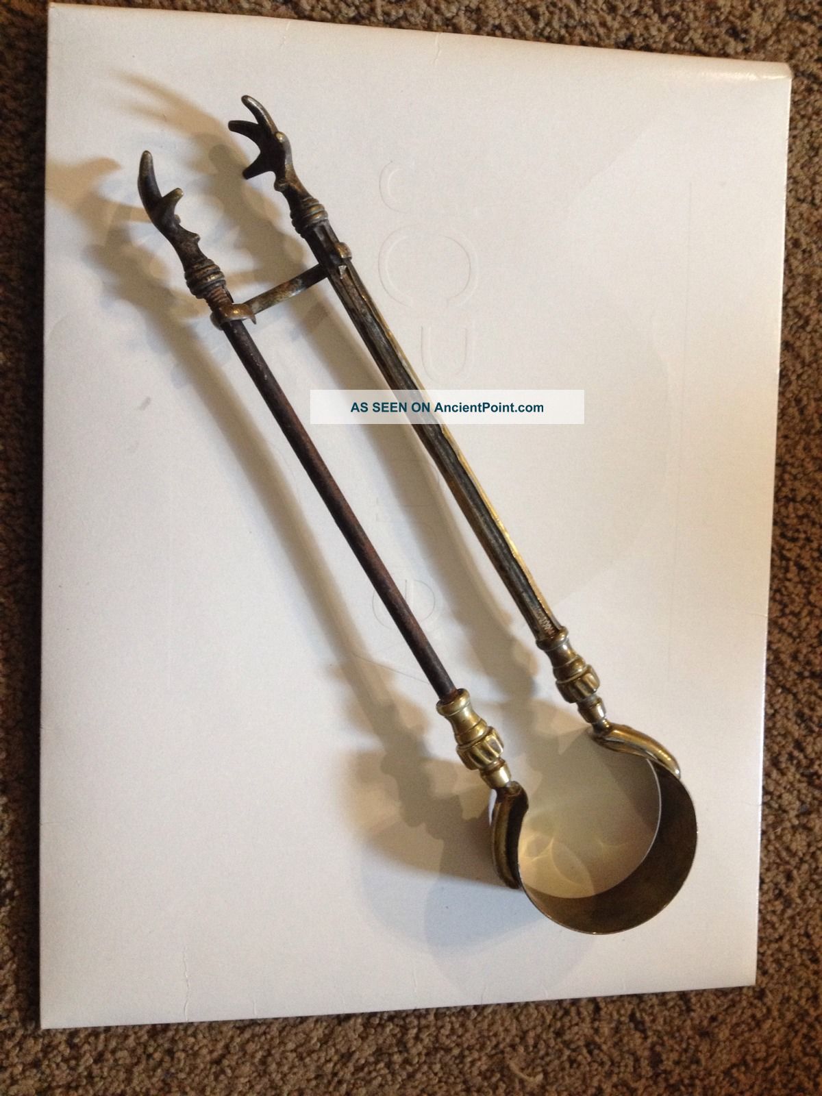 Primitive Coal Stove Tongs Antique Brass,  Gold Metal & Ironwork Primitives photo