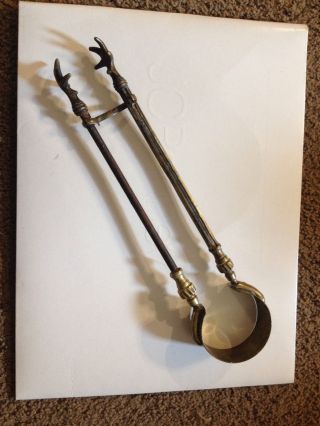 Primitive Coal Stove Tongs Antique Brass,  Gold Metal & Ironwork photo