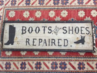 Antique Wooden Hand Painted Cobbler Sign Boots And Shoes Repaired photo