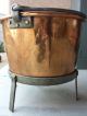 Antique Huge Copper Cauldron Forged Iron Stand Refinished Late 1800s Hearth Ware photo 1