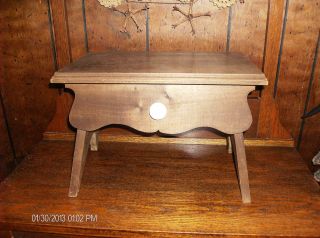Primitive Scroll Wood Foot Stool Table Porcelain Knob photo