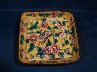 Vtg Small Chinese Famille Rose Butterfly Cloisonne Enamel Brass Tray Dish photo