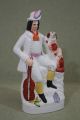 19thc Staffordshire Pottery Figures,  Musicians English Springer Spaniel Dogs String photo 2