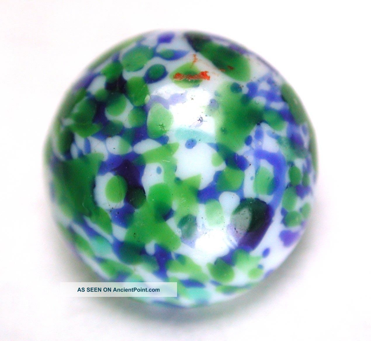 Antique Glass Waistcoat Button Green Blue Splatter On White Dome Buttons photo
