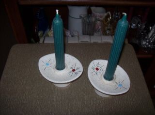 2 - Mid Century Modern Eames Era Ceramic Starburst Candle Holders 1950s photo