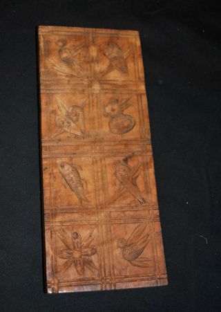 Vintage Primitive Handcarved Wooden Butter Candy Mold Birds Fish photo