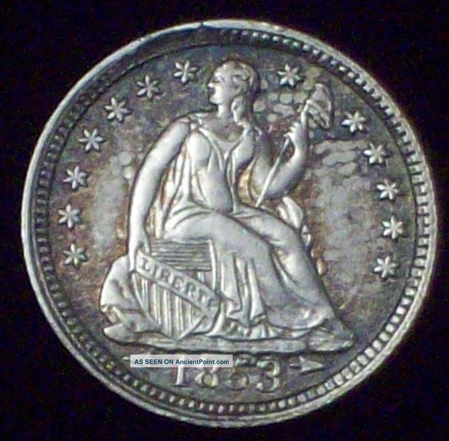 1853 Seated Liberty Half Dime Silver Awesome Au Detailing Toning Authentic The Americas photo