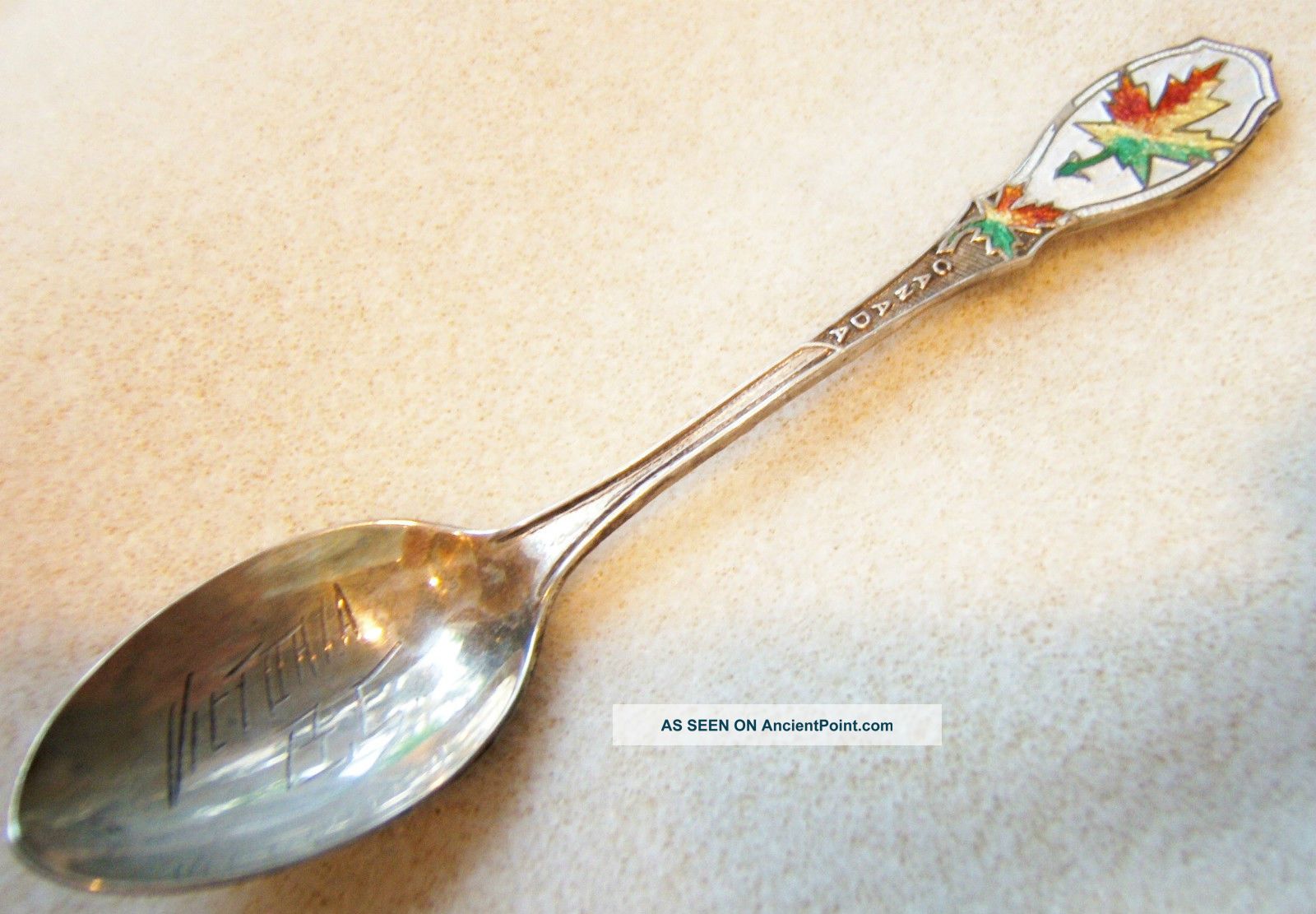 Sterling Silver Souvenir Spoon Canada Victoria Bc Enameled Maple Leaf Souvenir Spoons photo