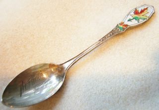 Sterling Silver Souvenir Spoon Canada Victoria Bc Enameled Maple Leaf photo