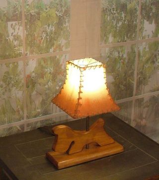 Antique Mid Century Wood Dog Puppy Table Lamp W Shade Priced To Sell photo