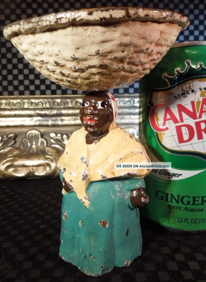 Rare Antique Hubley Black Americana Mammy Soap Basket Dish Cast Iron Paperweight Metalware photo