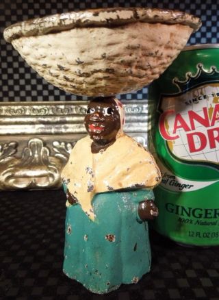 Rare Antique Hubley Black Americana Mammy Soap Basket Dish Cast Iron Paperweight photo