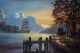 Lg Vintage Lloyd Garrison Twilight Moonlit Colonial Harbor Seascape Oil Painting Other photo 1