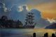 Lg Vintage Lloyd Garrison Twilight Moonlit Colonial Harbor Seascape Oil Painting Other photo 2