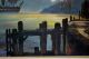 Lg Vintage Lloyd Garrison Twilight Moonlit Colonial Harbor Seascape Oil Painting Other photo 4