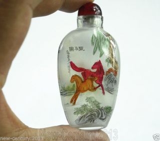 Chinese Hand Painted Inside Painting Crystal - Glass Snuff Bottles In Box 4 Items photo