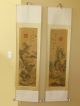Vintage Oriental Asian Art Scroll Wall Banner W Porcelain Stamped Signed (2 Of 2 Paintings & Scrolls photo 2