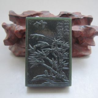 Fine Chinese Hetian Green Jade Carved Bamboo Pendant photo