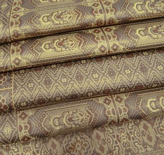 Vintage Art Silk Fabric Sari Thread Weaving Indian Craft Art Deco Brown 5yd photo