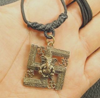 Lord Ganesha Brass Pendant Amulet God Of Success Om Talisman.  Necklace.  Thai Yant photo