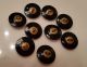 38 Set Of 9 Antique Black Glass Buttons With Faceted Dot On Top Buttons photo 3